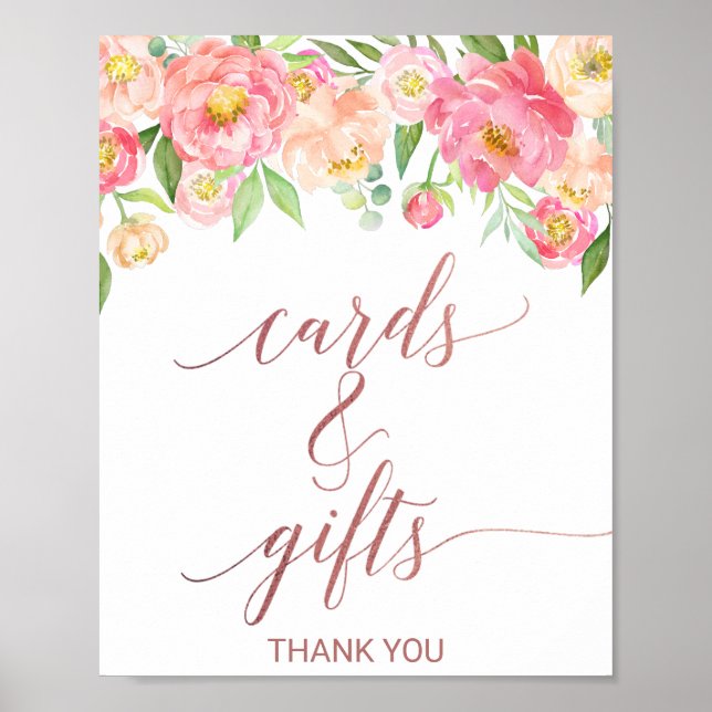 Poster Cartão e Presentes Rosa Dourado com Pêssego e Peôn (Frente)