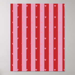 Poster Cartão listrado de coração rosa e vermelho