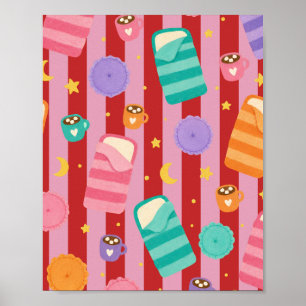 Poster Cartão listrado rosa e vermelho com padrão de noit