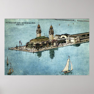 Pôster Cartão municipal 1925 de Chicago Illinois do cais