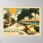 Poster Cartão postal da Unidade Oceânica de Minami Beach<br><div class="desc">Cartaz fotográfico colorida ao estilo de 1920,  pintando de um cartaz dirigindo ao longo de uma Palm tree Ocean Drive em Miami Beach's South Beach. Este é outro design de 100% original de Hamster de Combate.</div>