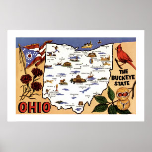 Poster Cartão postal de 20x30 do Estado de Ohio Buckeye