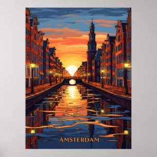 Poster Cartão Postal de Amsterdã Holanda Antiga Viagem