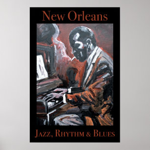 Poster Cartão Postal de Pianista de Jazz de Nova Orleans