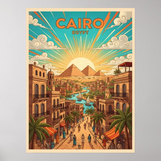 Poster Cartão postal de viagem antigo do Cairo Egito com  (Frente)