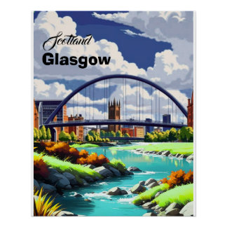 Pôster Cartão postal de viagem de Glasgow, Arte de viagem