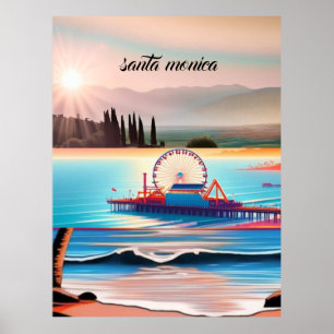 Poster Cartão postal de viagem de Santa Mônica Califórnia