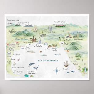Poster Cartão Postal de Viagem em Aquarela Puerto Valla