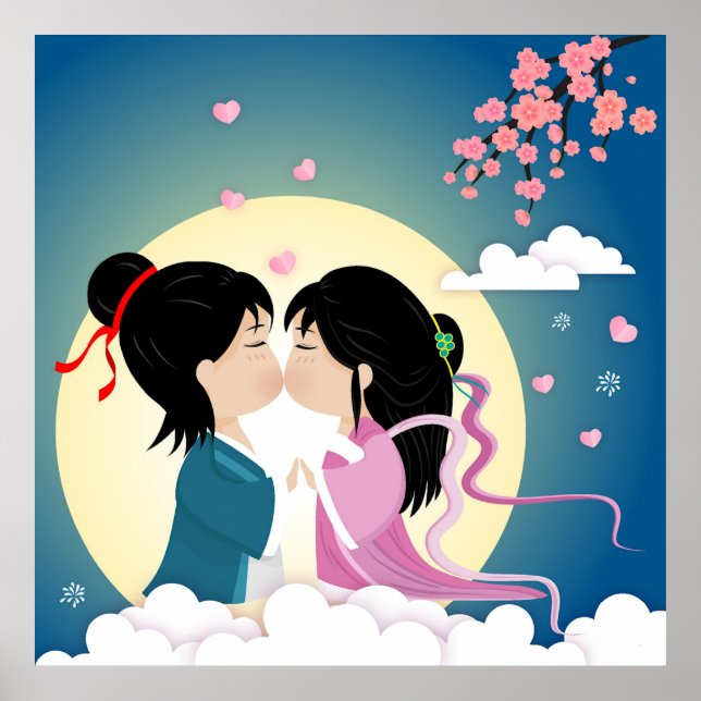 Poster Cartão-postal do Botão Tanabata Cowherd e Weaver G (Frente)