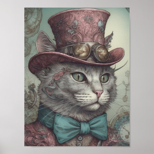 Poster Cartão-postal do Gatinho Steampunk (Frente)