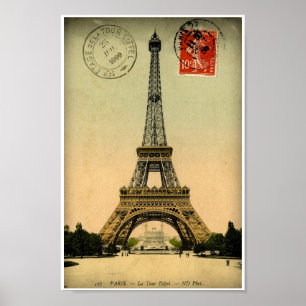 Pôster Cartão Postal Francês Antigo Torre Eiffel Paris Fr
