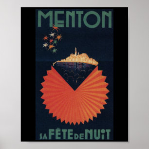 Poster Cartão postal francês Menton Sa Fete de Nuit