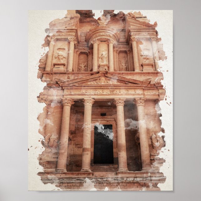 Poster Cartão postal Petra Jordan Watercolor Art (Frente)