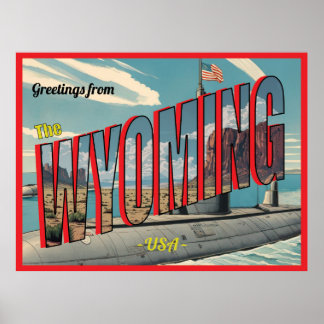 Poster Cartão Postal Retroativo Submarino Wyoming Para Os