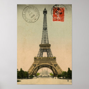 Pôster Cartão postal Vintage French Chic Eiffel Tower Pa