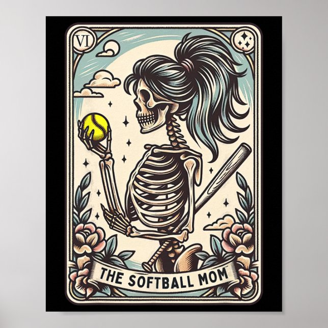 Poster Cartão Tarot de Mãe de Softbol Esqueleto Mãe de So (Frente)