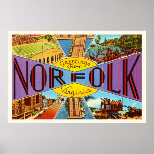 Pôster Cartão velho das viagens vintage de Norfolk