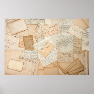 Poster Cartas antigas, manuscritos, cartões postais antig