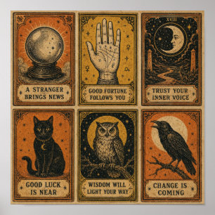 Poster Cartas de Cartomante Vintage para o Halloween