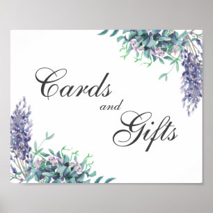 Poster Cartas e presentes. Sinal floral. Casamento roxo