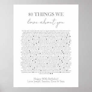 Poster cartaz 80 coisas que amamos em você
