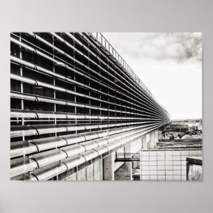 Poster Cartaz A4 Preto e Branco de Edifício Industrial