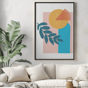 Poster Cartaz abstrato boho geométrico arco amarelo azul