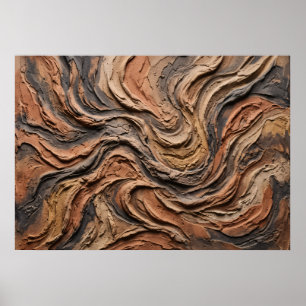 Poster Cartaz Abstrato de Fluxo Terrestre em Madeira