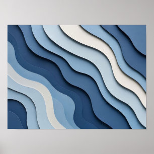 Poster Cartaz Abstrato de Ondas Recortadas em Papel Azul