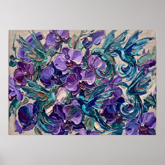 Poster Cartaz Abstrato de Redemoinho Floral Roxo (Frente)