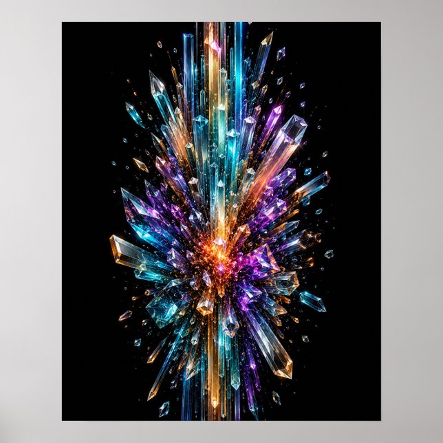 Poster Cartaz Abstrato em 3D de Explosão de Cristal Radia (Frente)