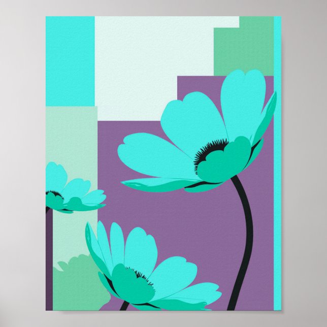 Poster Cartaz Abstrato Floral Turquesa Moderno (Frente)