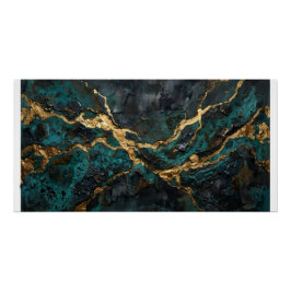 Pôster Cartaz Abstrato Fluido Mármore Dourado Turquesa