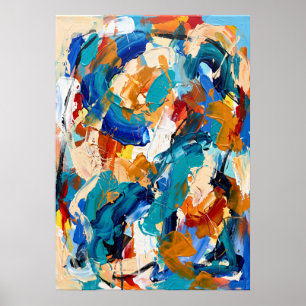 Poster Cartaz Abstrato Laranja Azul Ousado