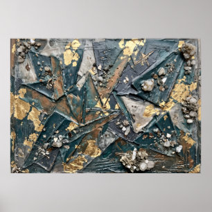 Poster Cartaz Abstrato Texturizado em Azul Turquesa e Dou