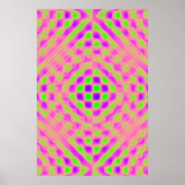 Poster Cartaz, Abstrato Xadrez, Roxo, Rosa, Lima (Frente)
