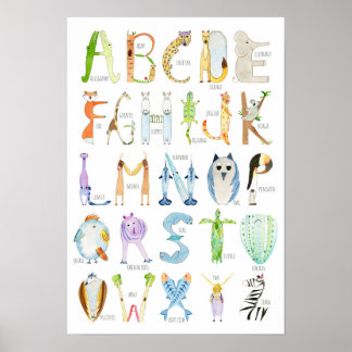 Poster Cartaz Alfabeto Animal - 13 x 19 polegadas