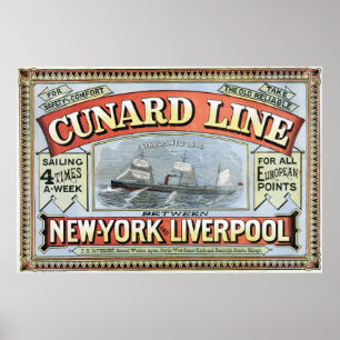 Pôster Cartaz Antigo Cunard Line Nova York-Liverpool