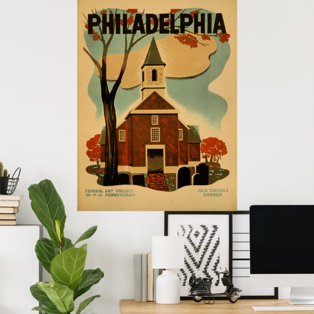 Poster cartaz antigo da Filadélfia (Escritório em casa)