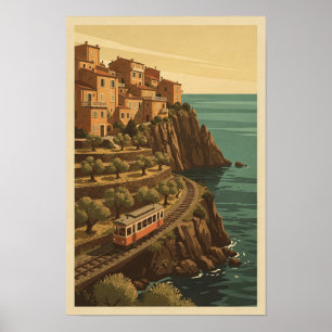 Poster Cartaz Antigo da Vila à Beira do Penhasco Ferrovia