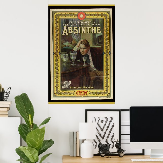 Poster cartaz antigo de absinto anúncio de peça teatral a (Escritório em casa)