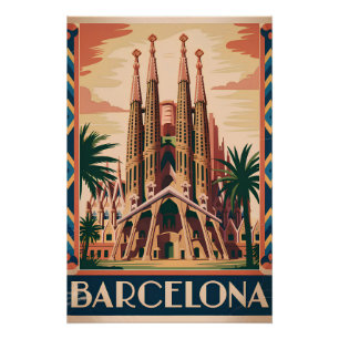 Pôster Cartaz antigo de Barcelona Espanha