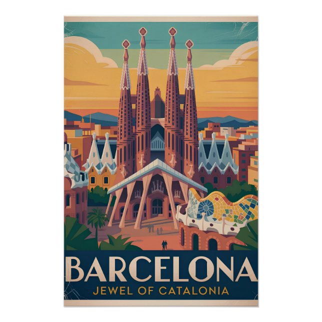 Pôster Cartaz antigo de Barcelona Espanha (Frente)