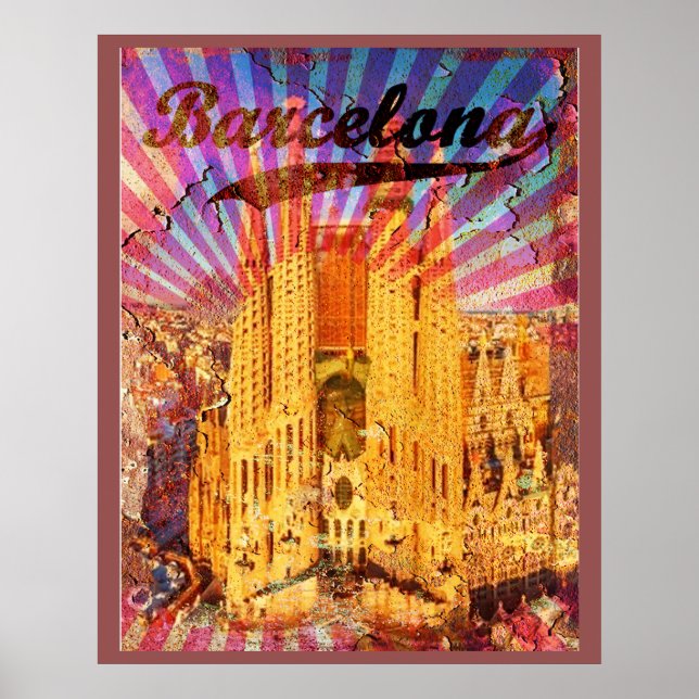 Poster Cartaz antigo de Barcelona, Espanha (Frente)