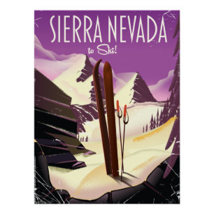 Pôster cartaz antigo de esqui da Sierra Nevada