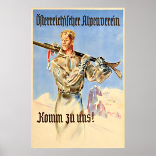Poster Cartaz Antigo de Salto de Esquí Clube Alpino Austr