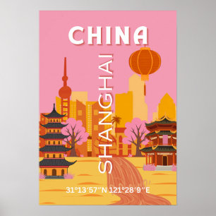 Poster Cartaz Antigo de Viagens para Xangai, China