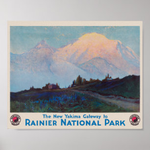 Poster Cartaz Antigo do Parque Nacional Rainier dos Anos