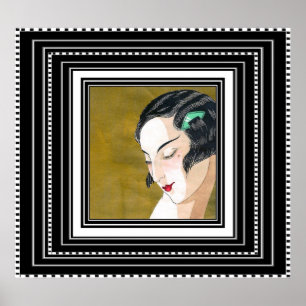 Pôster Cartaz Antigo Elegante Dama Art Nouveau Deco