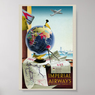 Poster Cartaz Antigo Imperial Airways UK 1938
